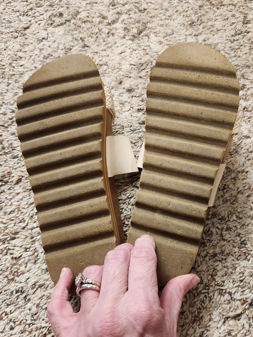 Reef Cream Two-Band Slide Sandals with Woven Detail